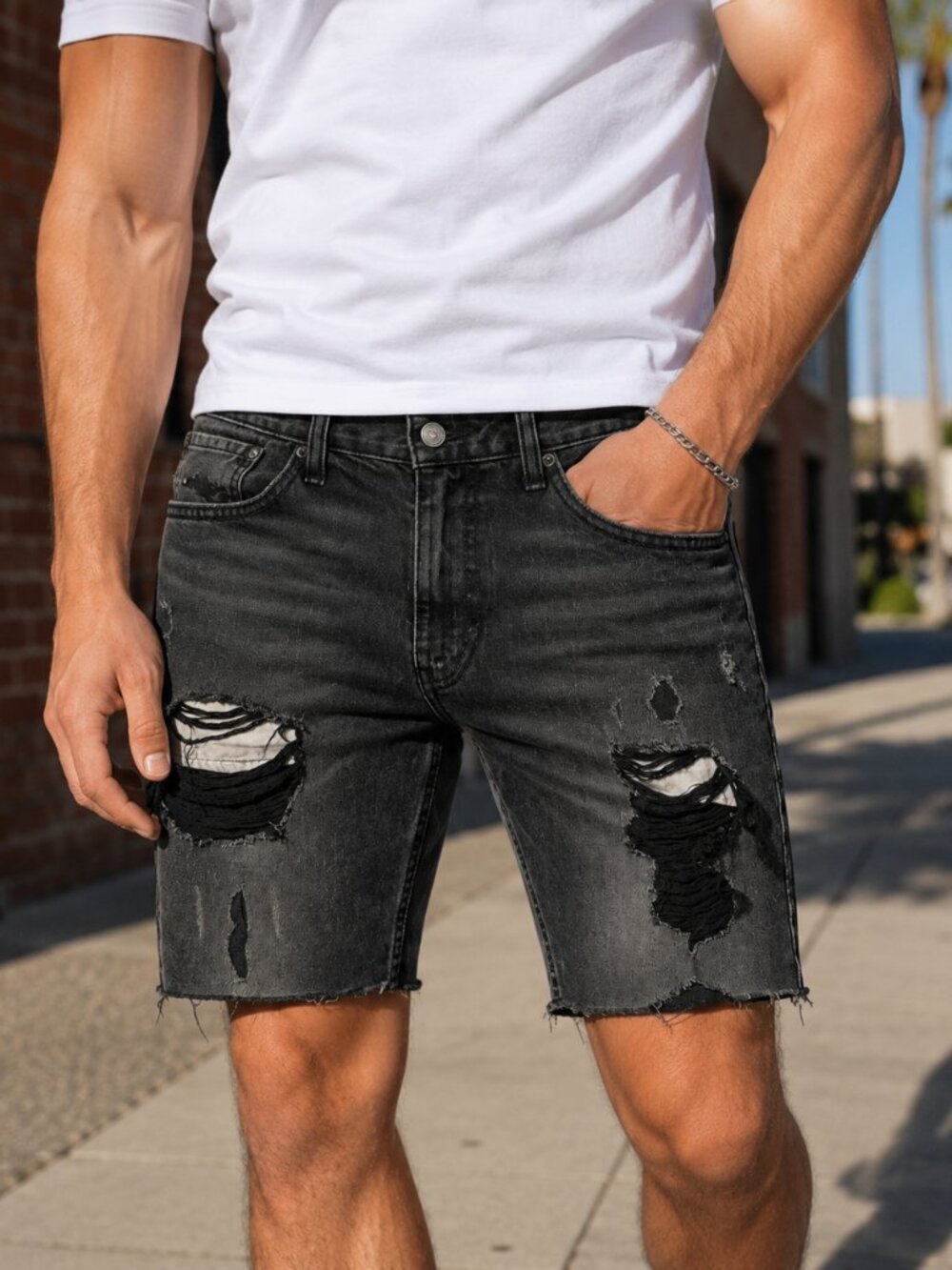 Levi's 508 Black Distressed Denim Shorts Size 34 Skater Streetwear